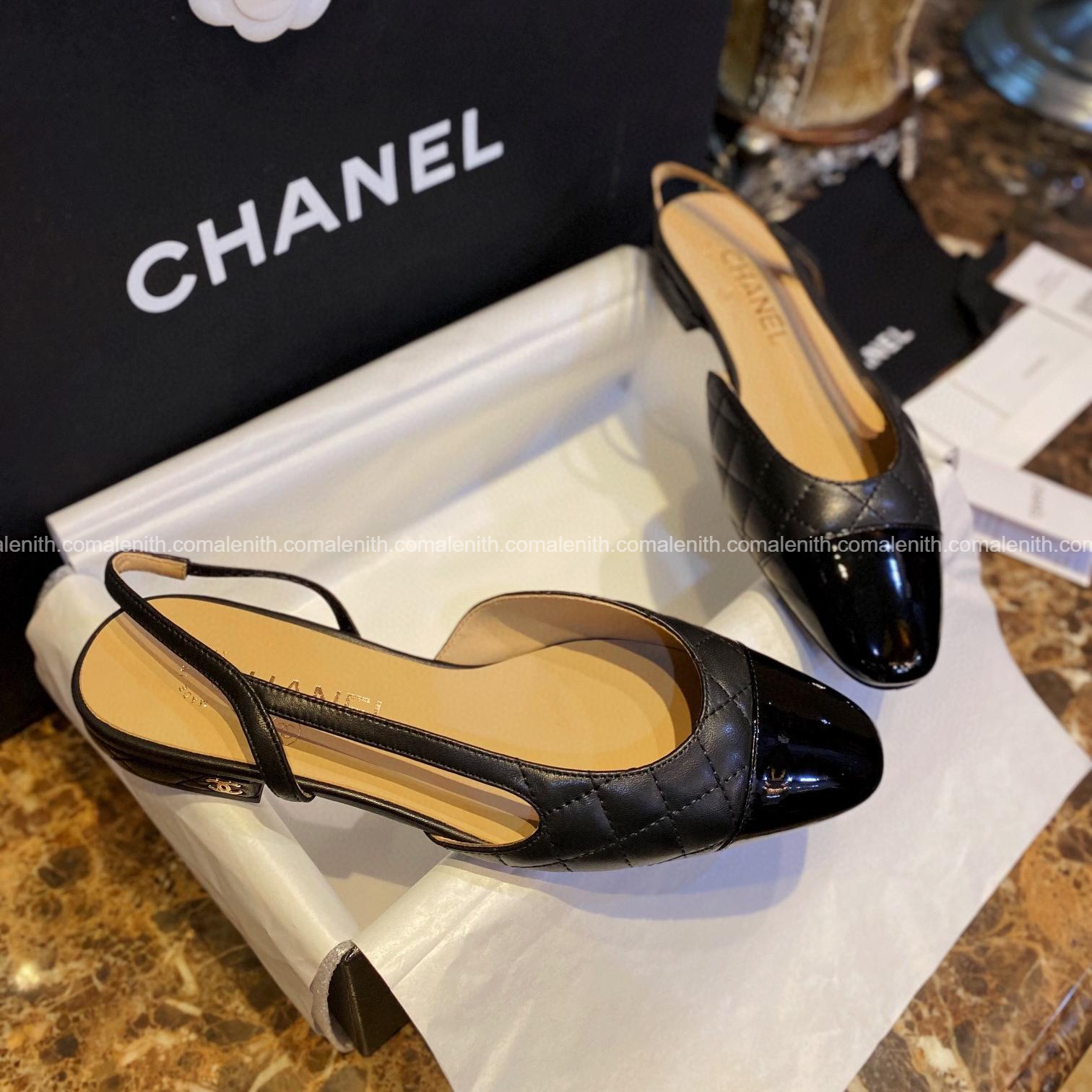 Chanel 22C Black Quilted Flat Slingback